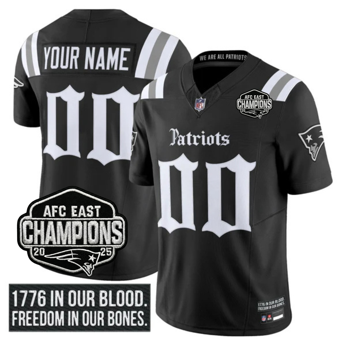 NE 'Gothic Revolution Edition' AFC East Champions Patch Vapor Limited Jersey - Stitched