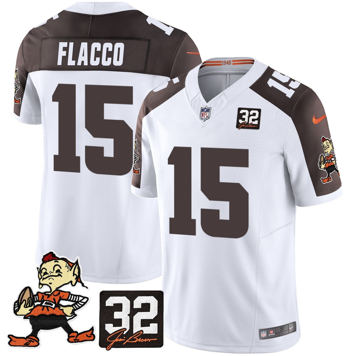 Men's Browns #32 Jim Brown Memorial Patch Vapor Limited Jersey V2 - All Stitched