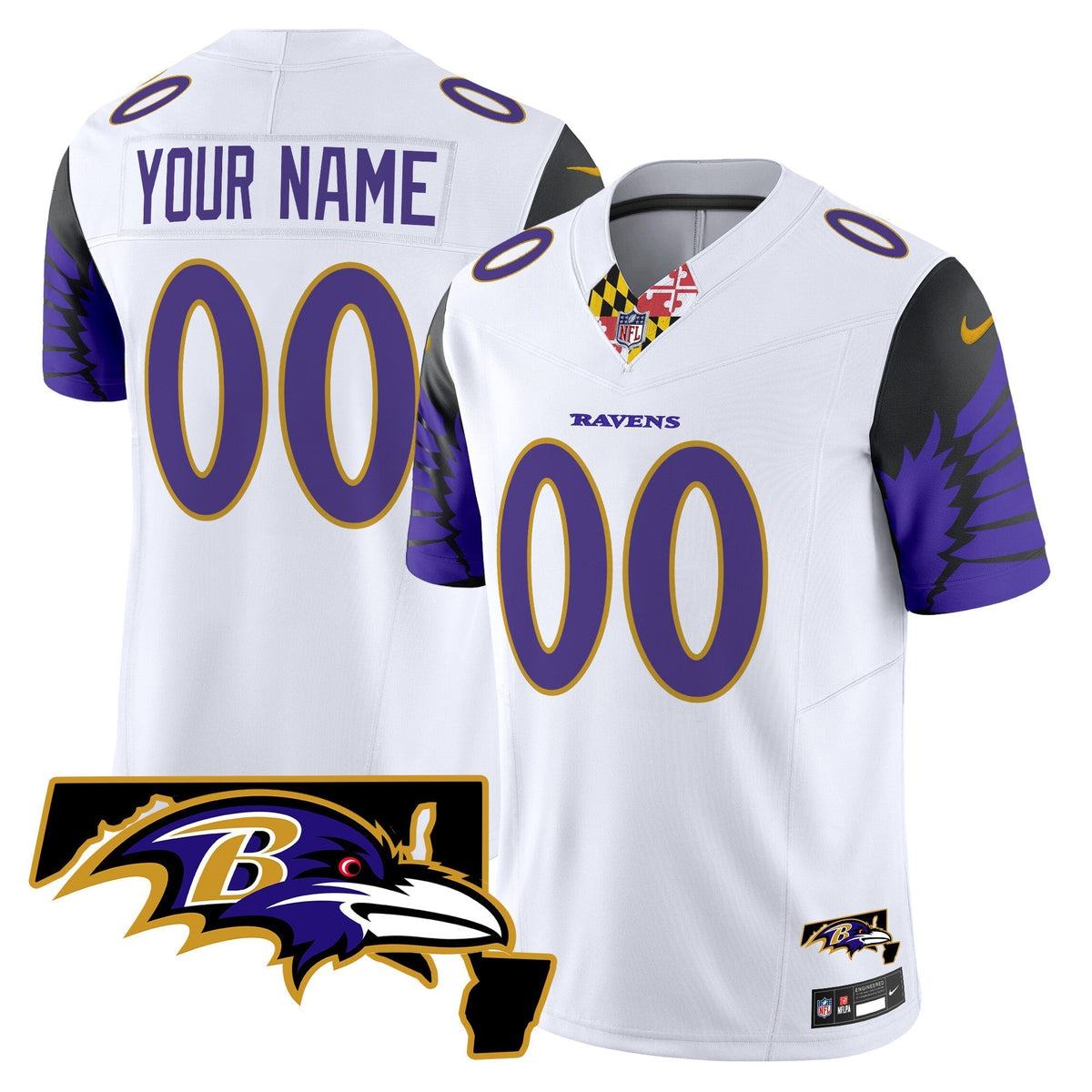 Ravens Maryland Patch Vapor Limited Custom Jersey V2 - All Stitched
