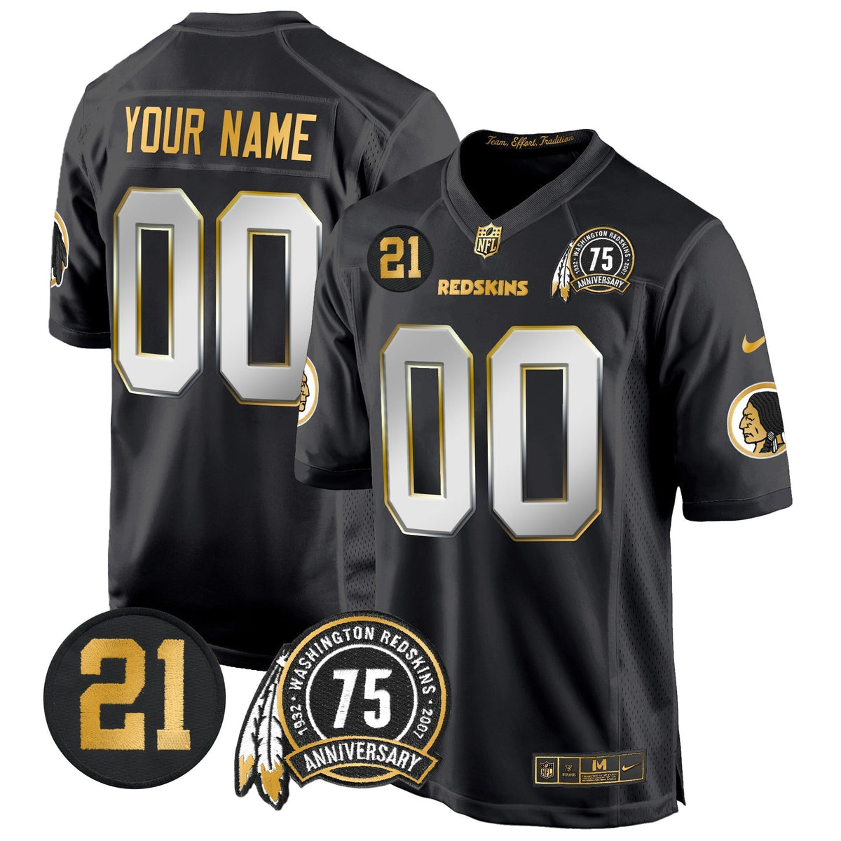 WR 75th & Sean Taylor Patch Gold Game Custom Jersey - Stitched
