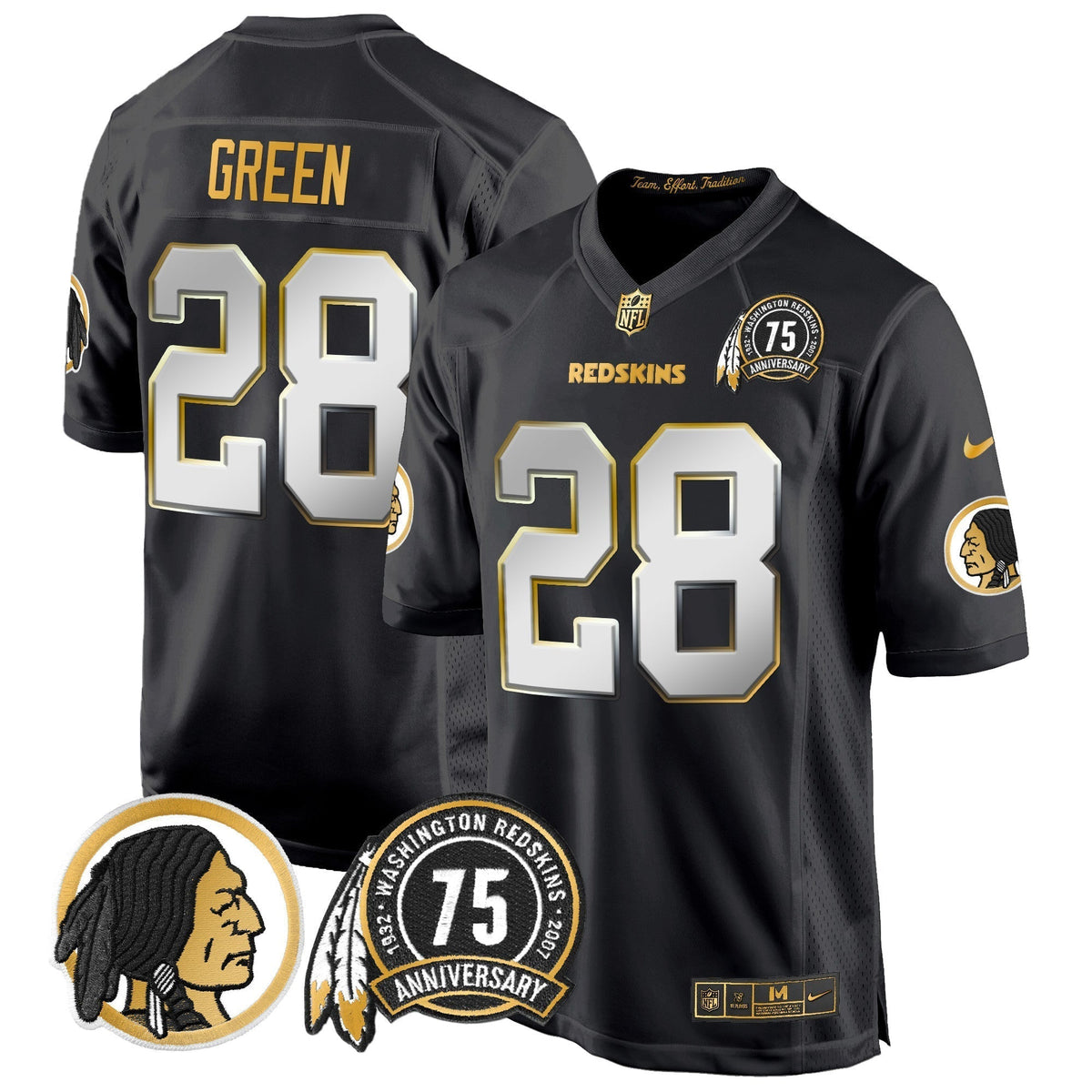 Men's Washington Redskins 75th Patch Throwback Gold Game Jersey - All Stitched