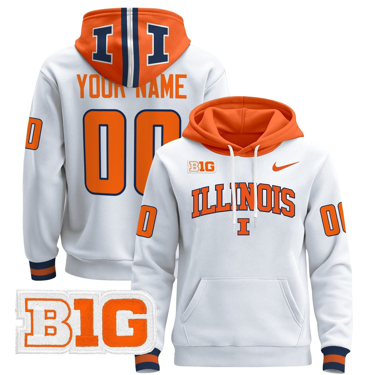 Illinois Fighting Illini 2025 Custom Pullover Hoodie V2 - All Stitched