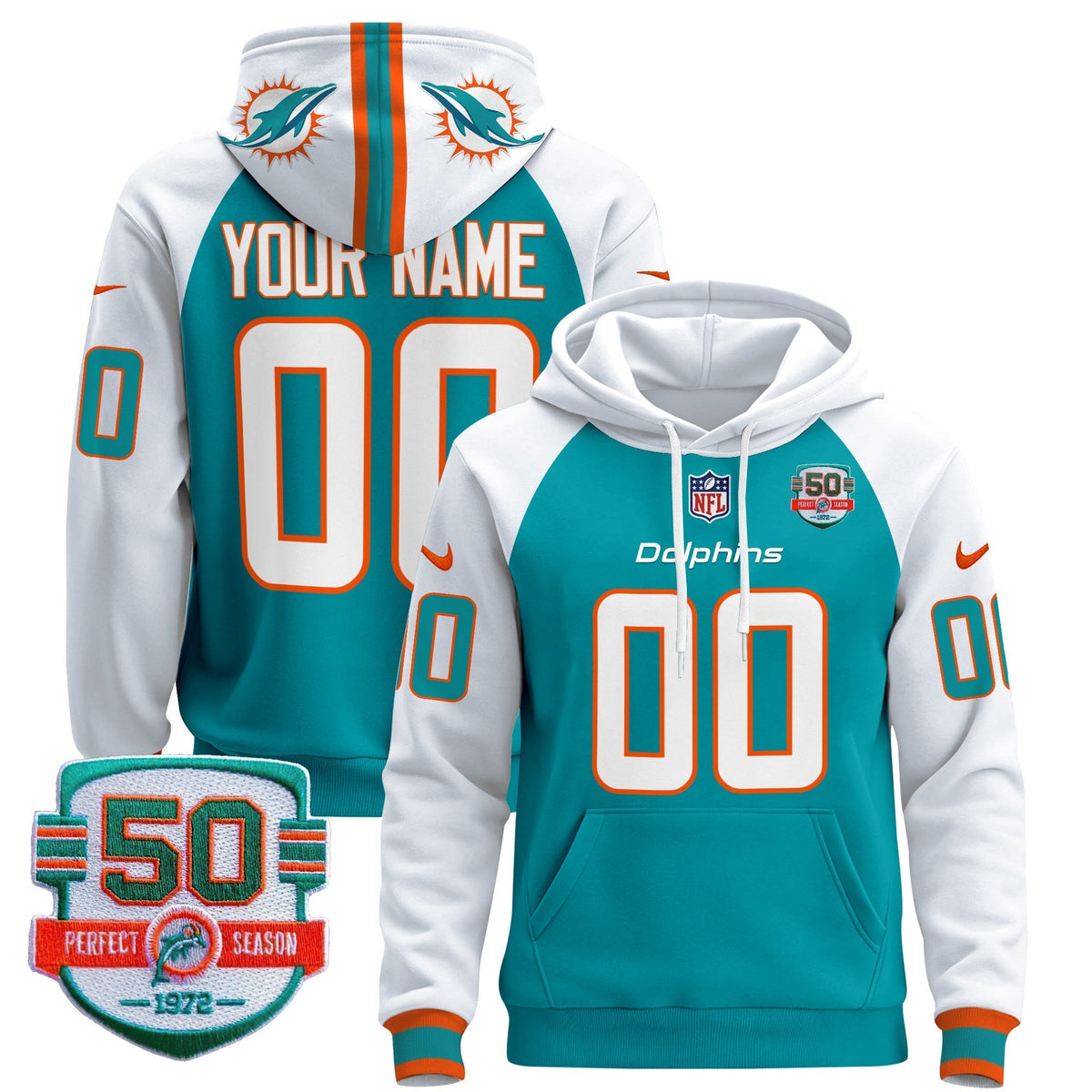 Dolphins 50th 1972 Perfect Season Patch Custom Pullover Hoodie - All Stitched