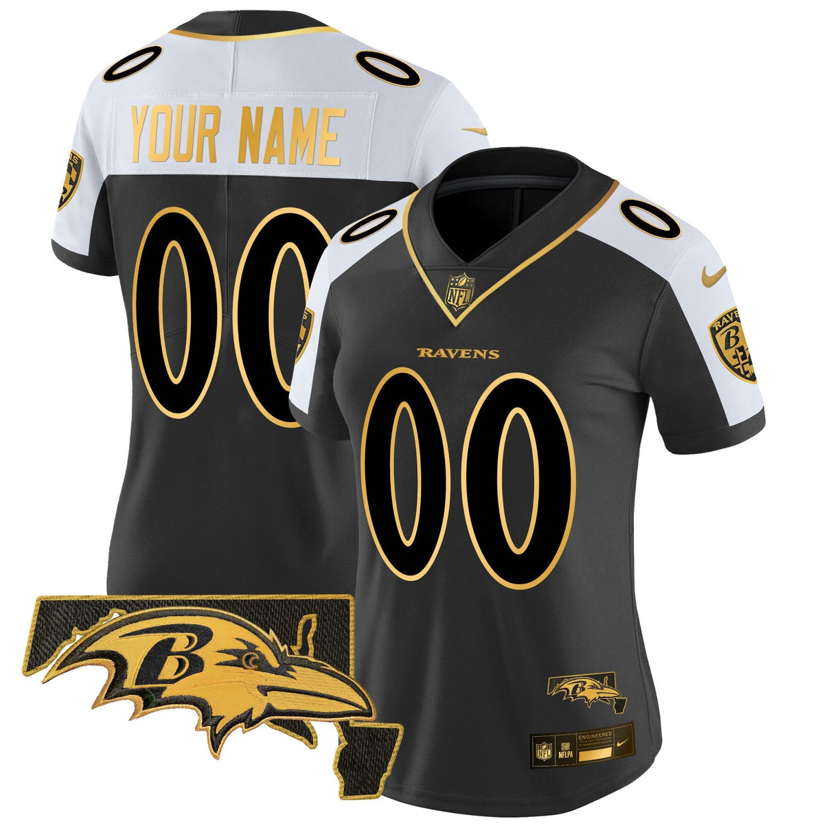 Ravens Maryland Patch Gold Vapor Limited Custom Jersey V2 - All Stitched