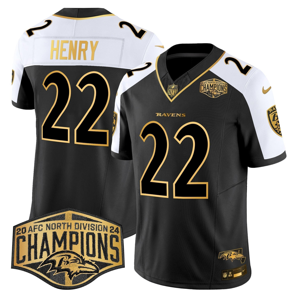 Ravens Maryland Flag Map 2024 AFC North Division Champions Patch Gold Vapor Limited Jersey - Stitched
