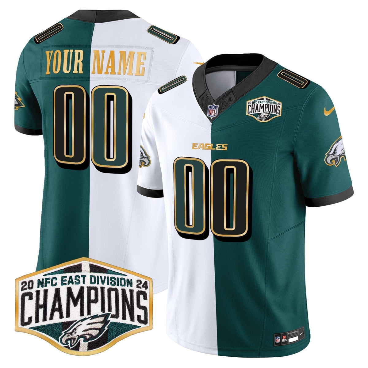 Eagles 2024 NFC East Division Champions Gold Trim Vapor Limited Custom Jersey - Stitched
