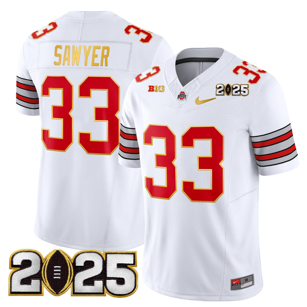 Men's Ohio State Buckeyes 'Heritage Stripe' 2025 CFP Final Patch Gold Trim Vapor Limited Jersey - All Stitched