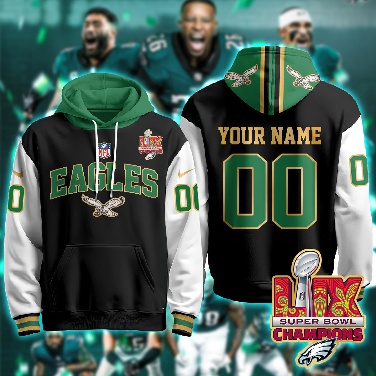 PHI Super Bowl LIX Champions Gold Hoodie N2r
