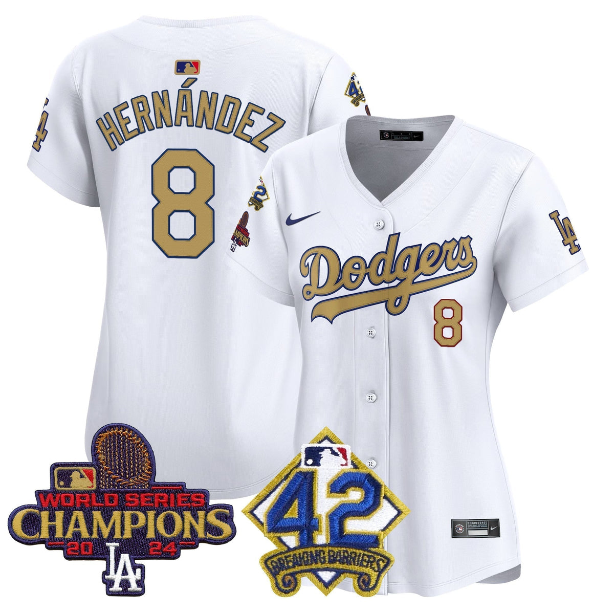 Women's Dodgers 2024 World Series Champions & Jackie Robinson Patch Vapor Premier Limited Jersey - All Stitched