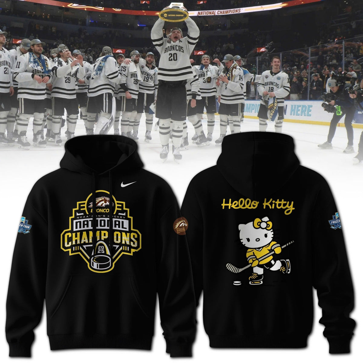 Hello Kitty x Western Michigan Broncos 2025 National Champions Patch Premium Hoodie