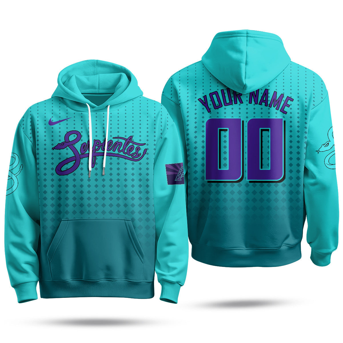 Custom Name/Gender Arizona Diamondbacks Purple for Second “Serpientes” City Connect Hoodie - All Stitched