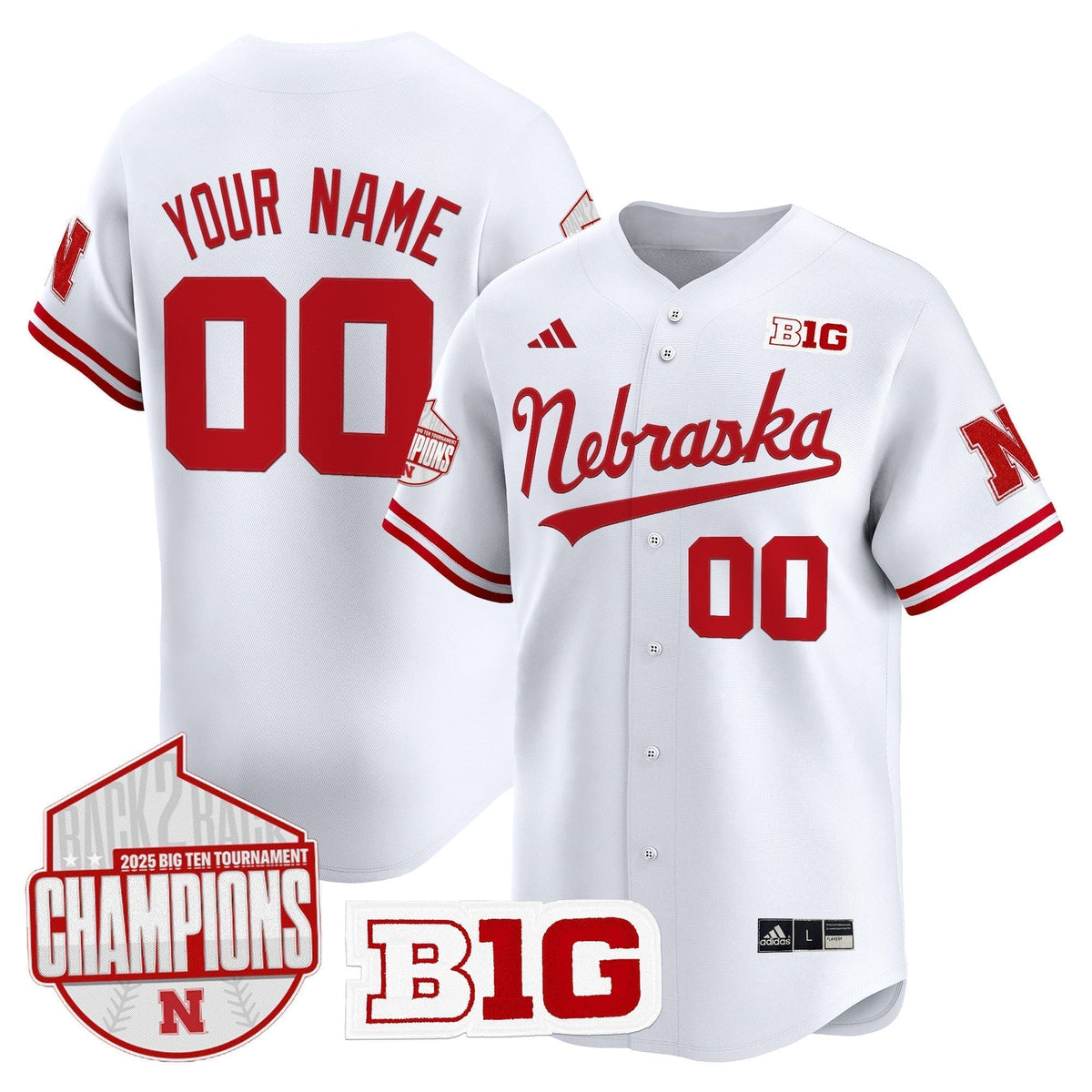 Nebraska Huskers Back 2 Back Champions Patch Vapor Premier Limited Custom Jersey - All Stitched