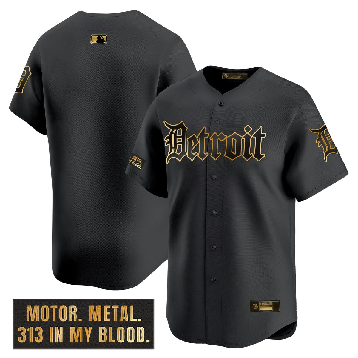 Men's Detroit Tigers 'Motor Gothic Edition' Gold Vapor Premier Limited Jersey - All Stitched
