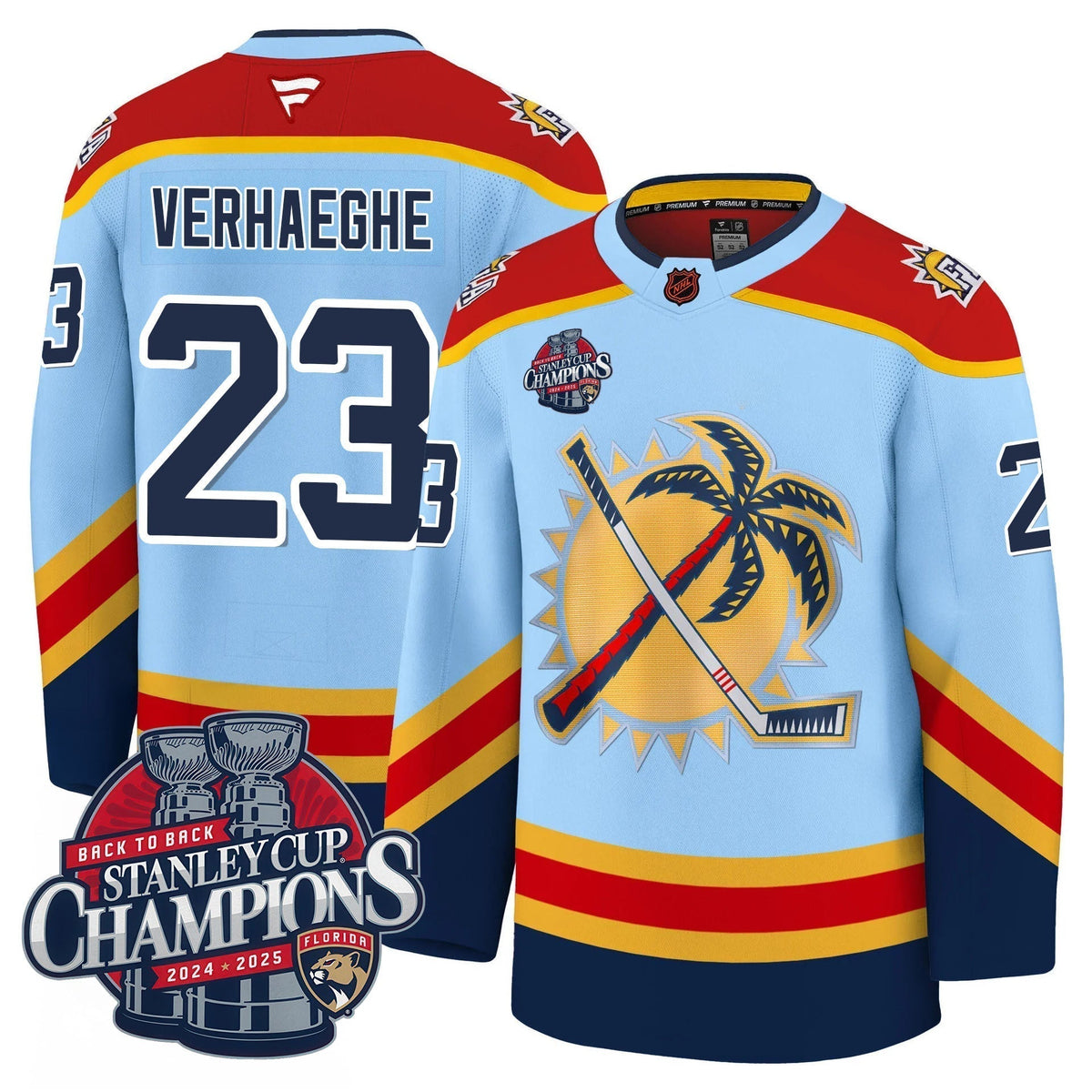 Men's Florida Panthers 2025 Stanley Cup B2B Champions Jersey N1 - All Stitched