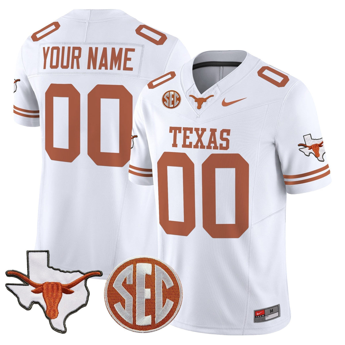 Texas Longhorns 2025 State Map & SEC Patch Vapor Limited Custom Jersey - All Stitched