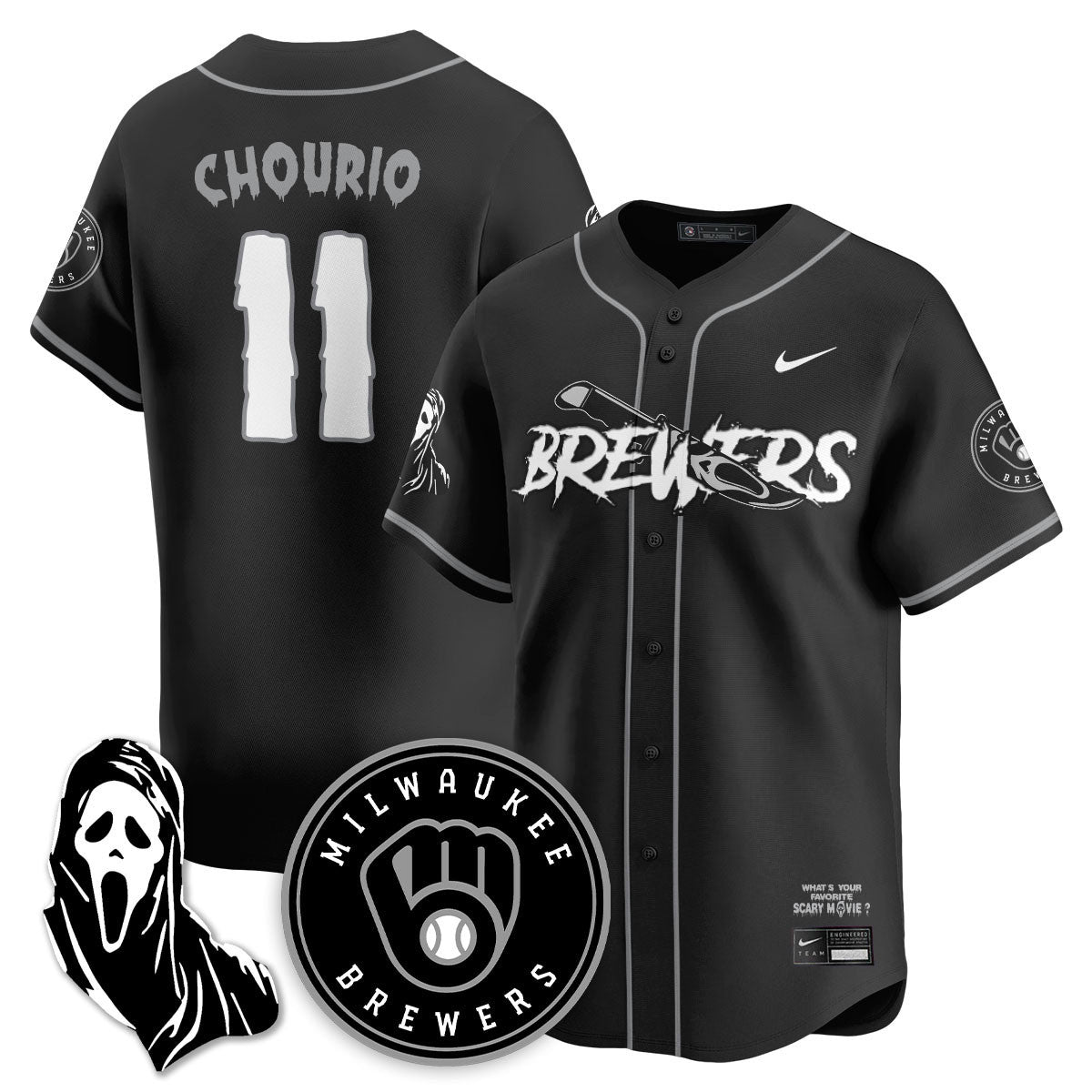 Men's Milwaukee Brewers "Scream Ghostface" Jersey - All Stitched