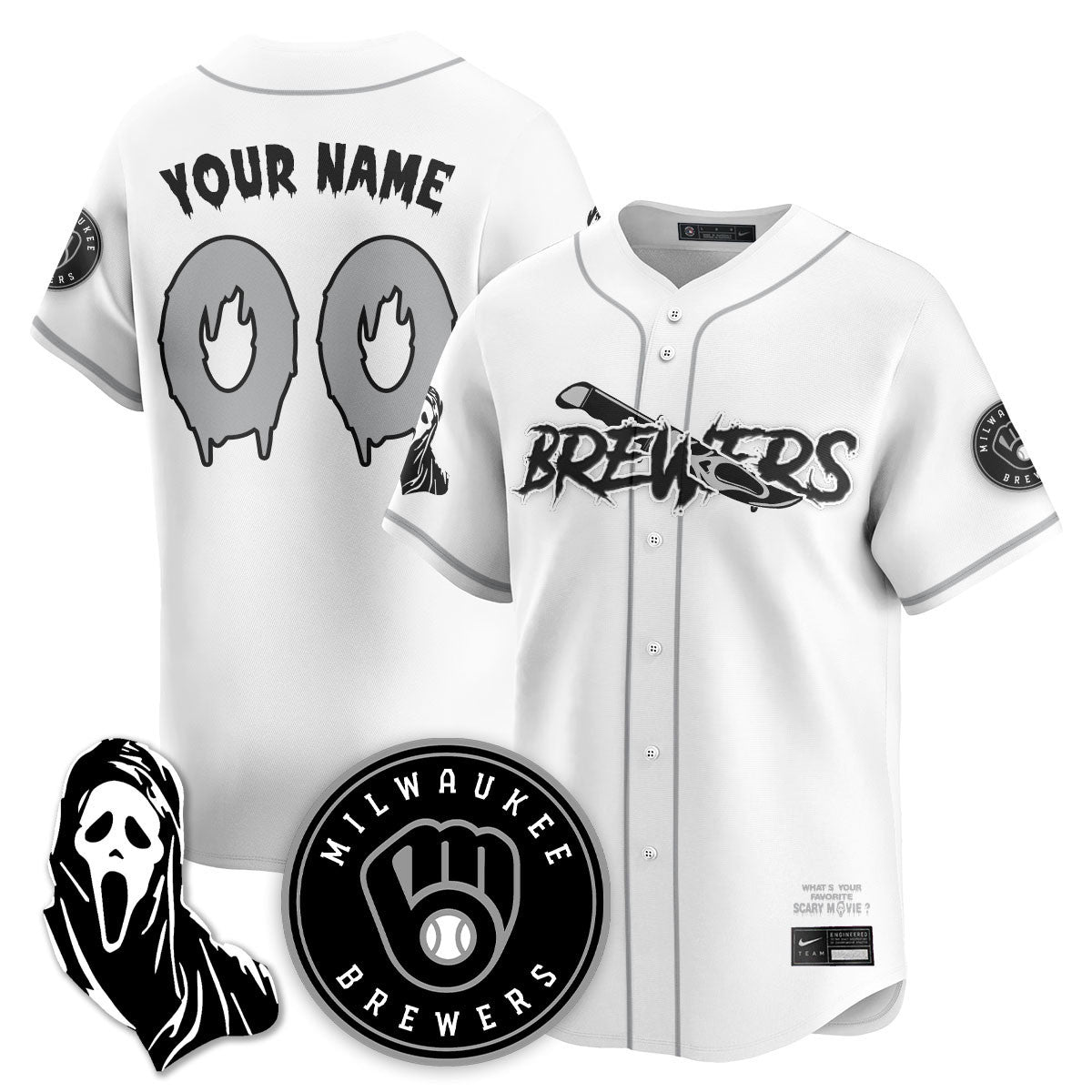 Milwaukee Brewers "Scream Ghostface" Custom Jersey - All Stitched