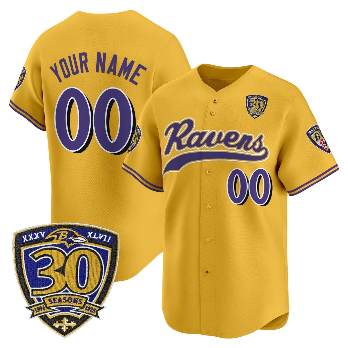 Baltimore Ravens 2025 Vapor Baseball Custom Jersey - 30th Anniversary Patch - All Stitched