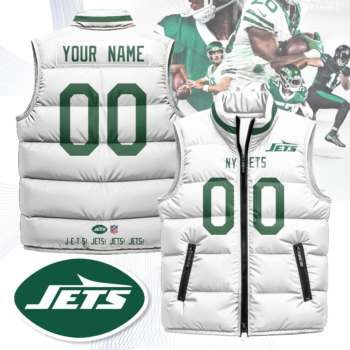 New York Jets Unisex Puffer Custom Vest
