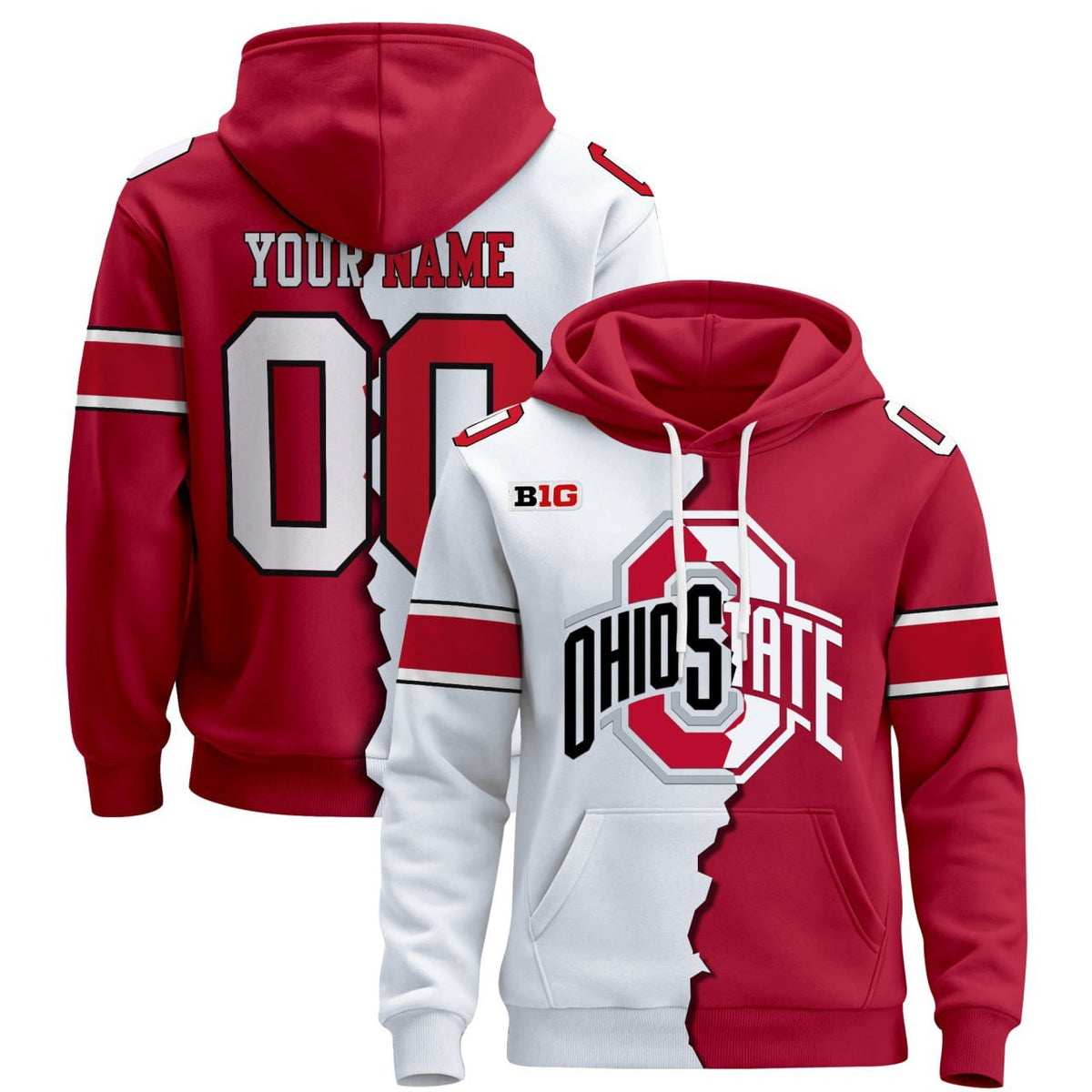 Ohio State Buckeyes Split Custom Pullover Hoodie - All Stitched