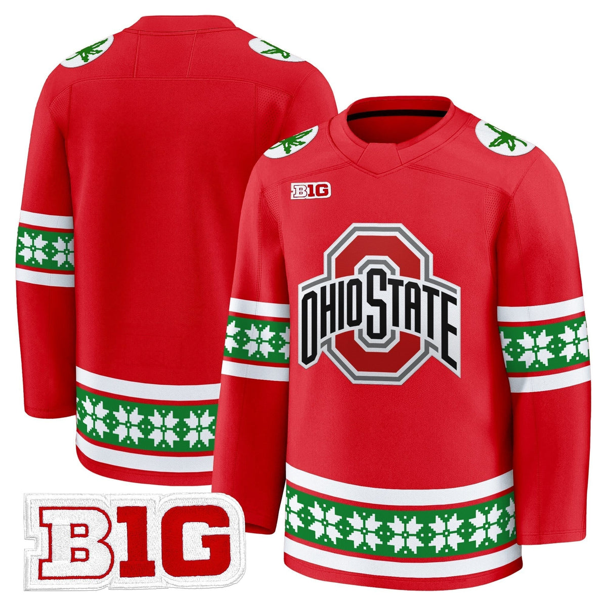 Men's Ohio State Buckeyes Football 2025 'Christmas Edition' Premium Jersey - Hockey Style - Stitched