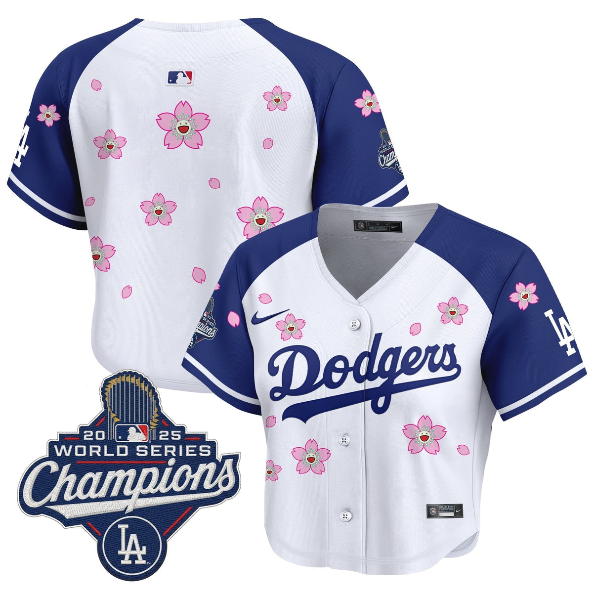 Women's Dodgers 2025 World Series Champions x Tokyo Series Crop Top Baseball Jersey - All Stitched