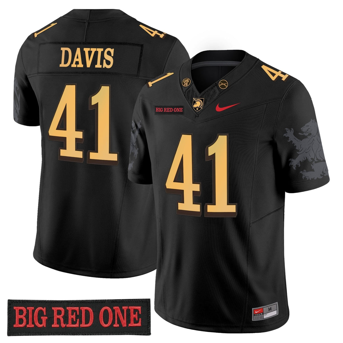 Army Black Knights 'Big Red One Edition' Vapor Jersey - Stitched Numbers/Patches - Black Lion Graphic Sleeves