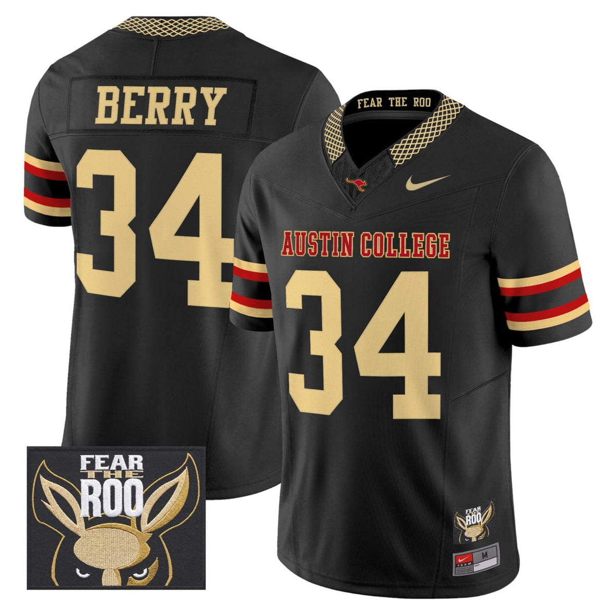 BERRY #34 Austin College Black Jersey - Stitched