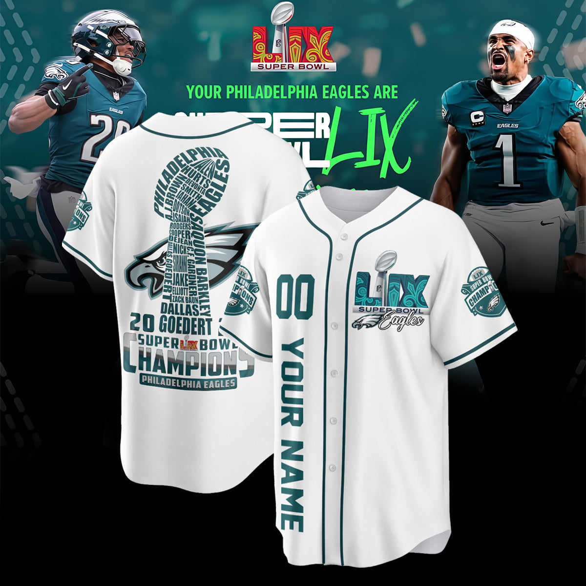 PHI Super Bowl LIX Champions Custom Limited Jersey N3