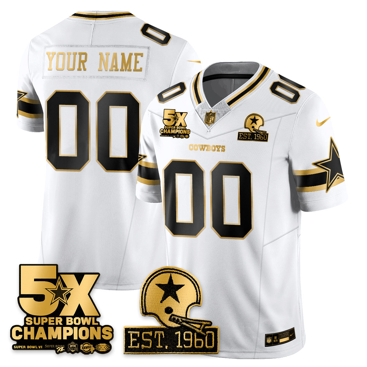 DAL 5-Time Champions Patch Vapor Limited Gold Jersey - Stitched