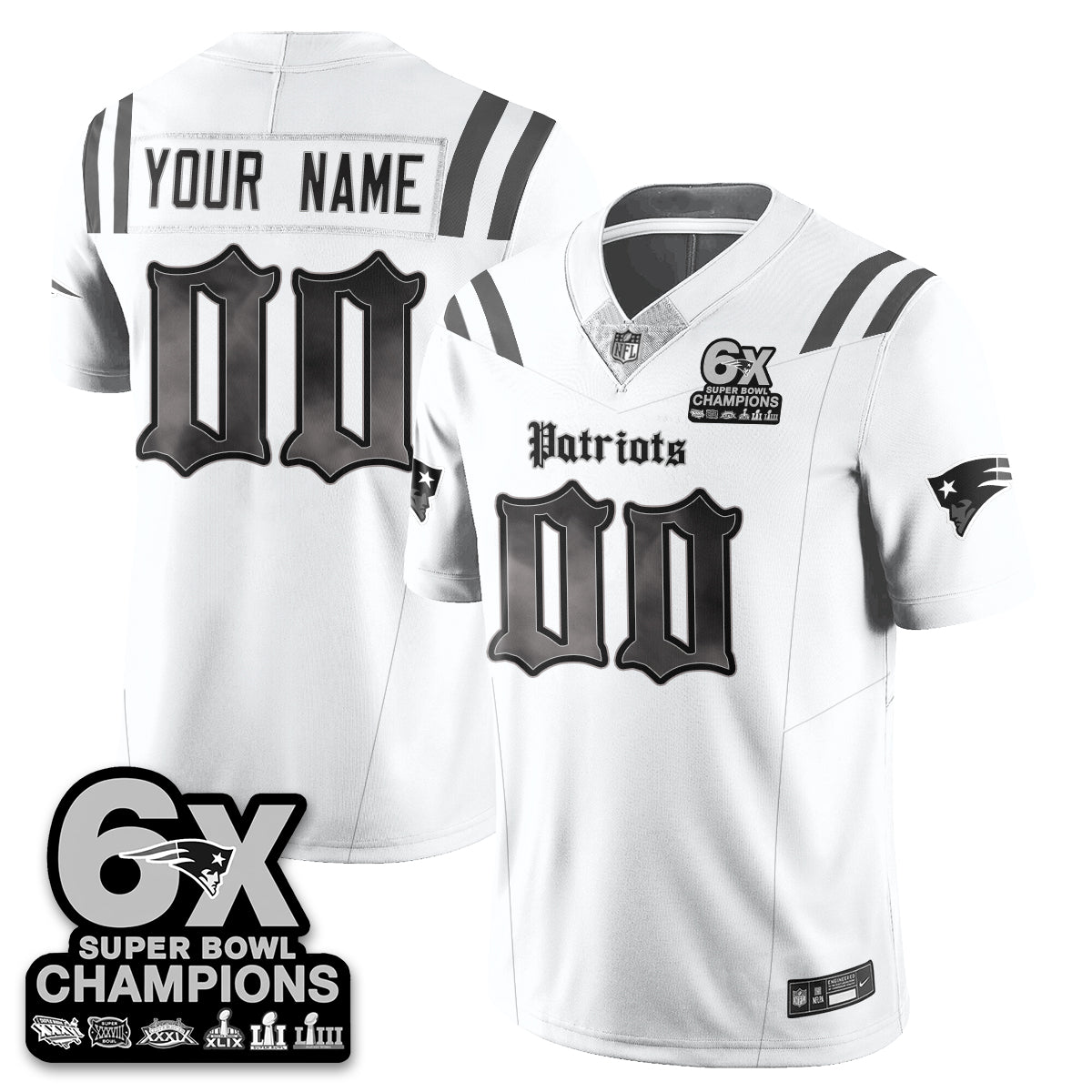 Custom NE 'Dark Gothic' Vapor Limited Jersey - 6-Time Champions - Stitched