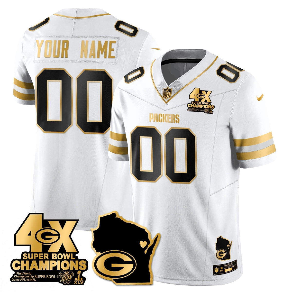 GB 4-Time Champions Patch Vapor Limited Gold Jersey - Stitched
