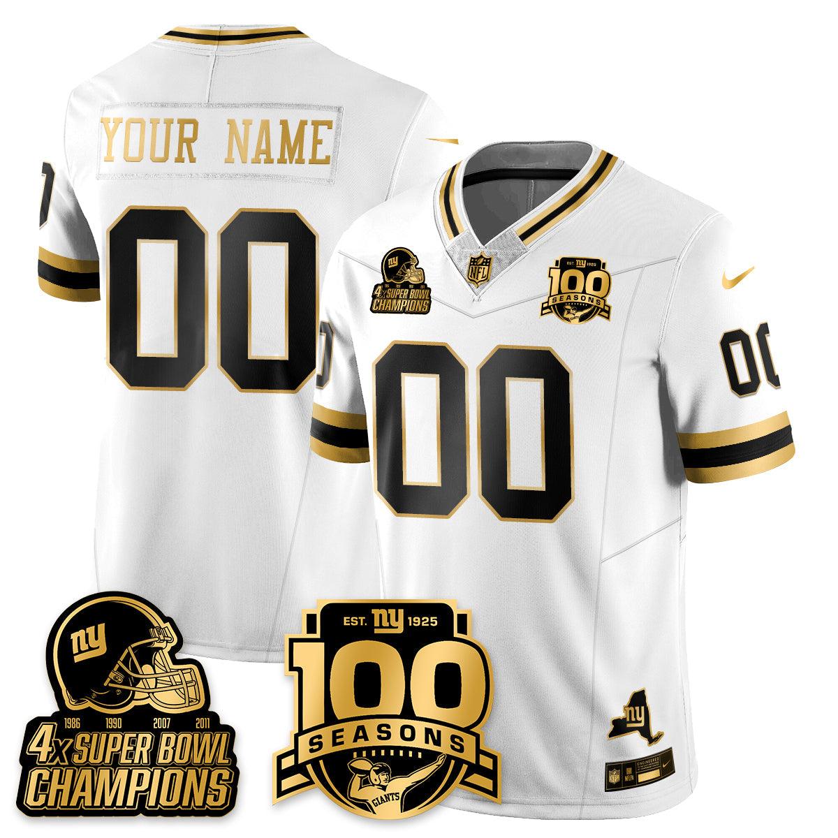 NYG 4-Time Champions Limited Gold Jersey V2- 100th Season - Stitched