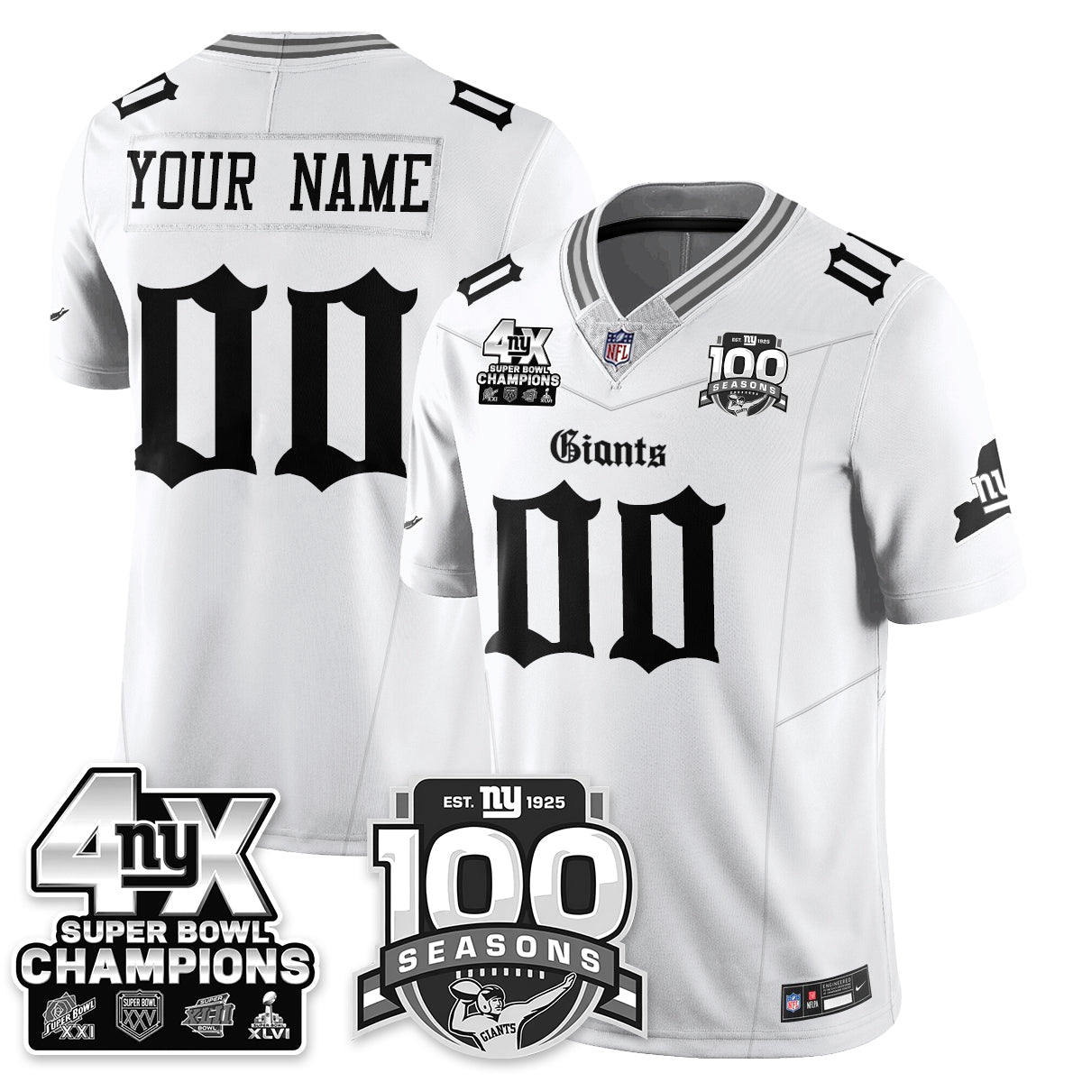 NYG 4-Time Champions Gothic Vapor Limited Jersey - 100th Seasons - Stitched