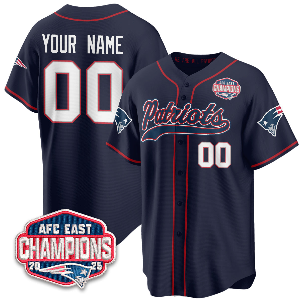 NE AFC East Division Champions Vapor Limited Baseball Custom Jersey - Stitched