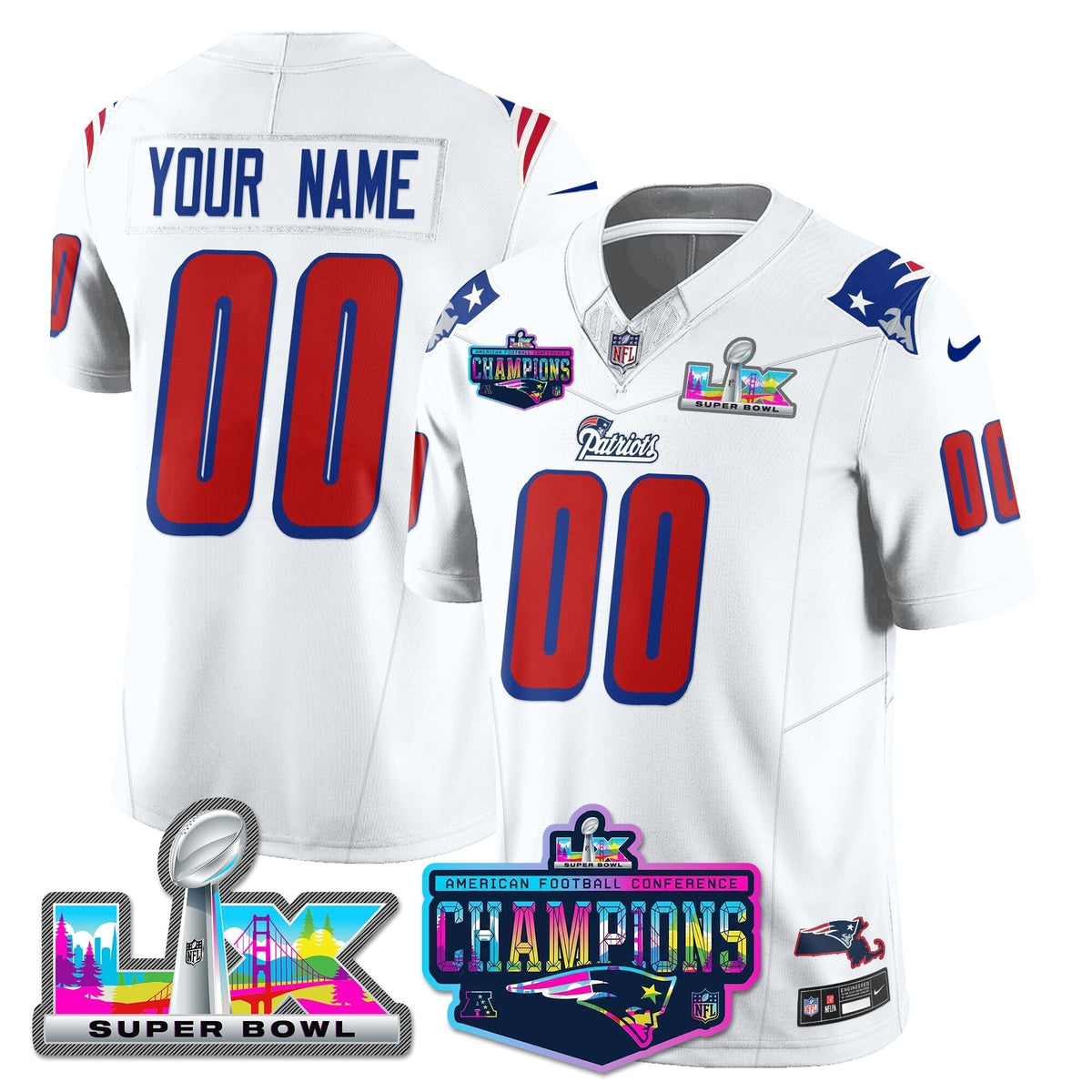 NE 1996 Throwback Limited Vapor Jersey - 2025 AFC Champions Limited Patch - Stitched