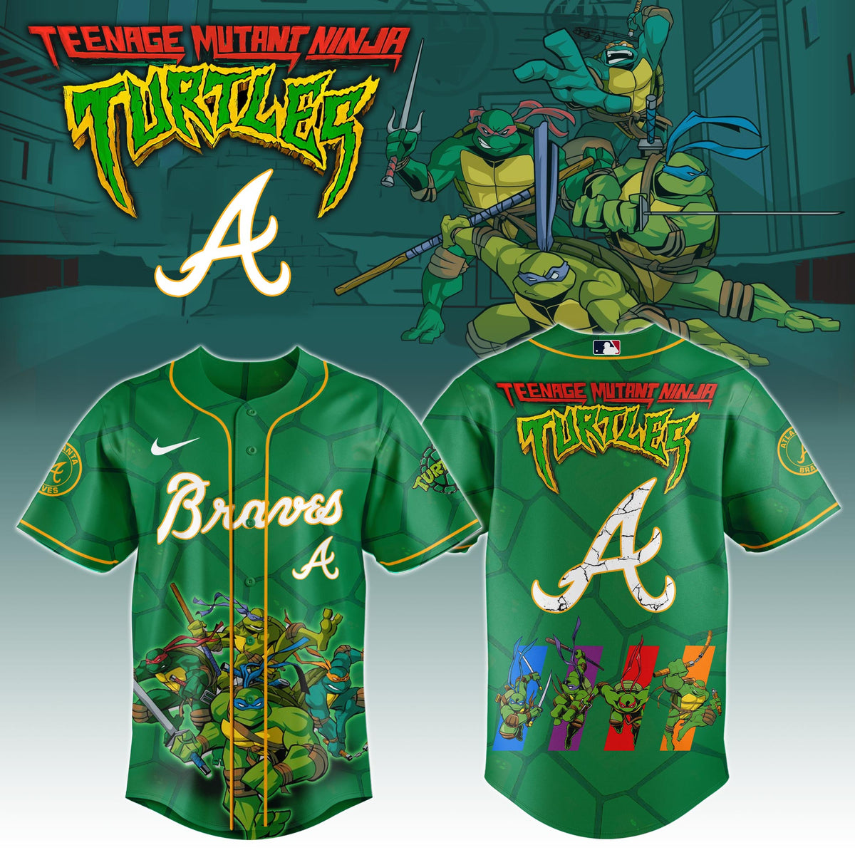 . Atlanta Braves MLB x Ninja Turtles Night Game Limited Edition Jersey 2025