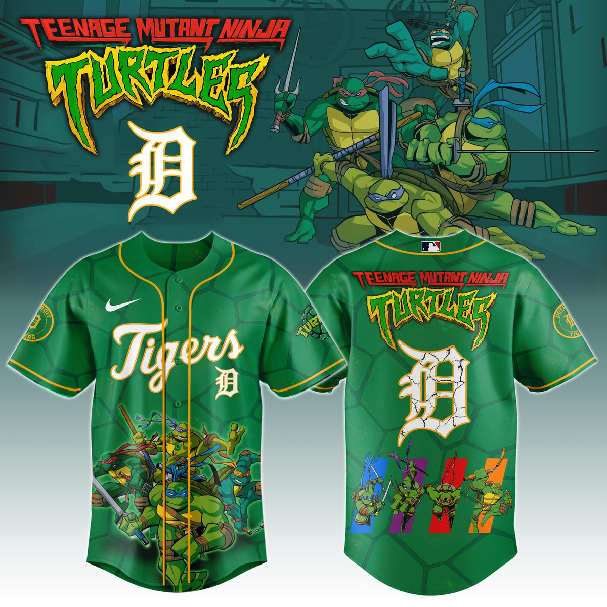 . Detroit Tigers x Ninja Turtles Night Game Limited Edition Jersey 2025