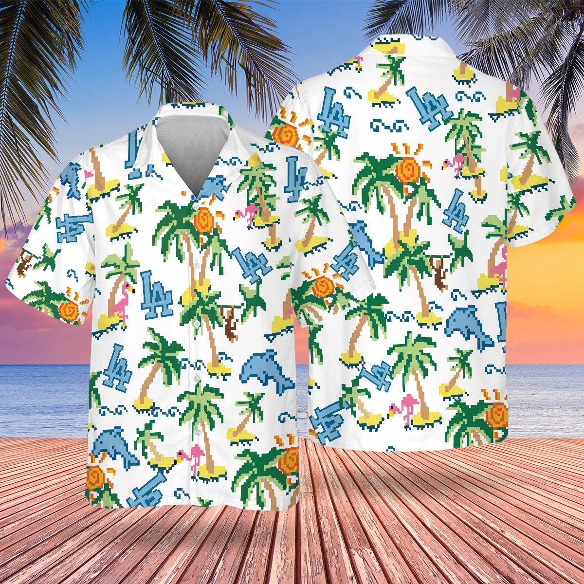 LAD Pixel Hawaiian Design Button Shirt