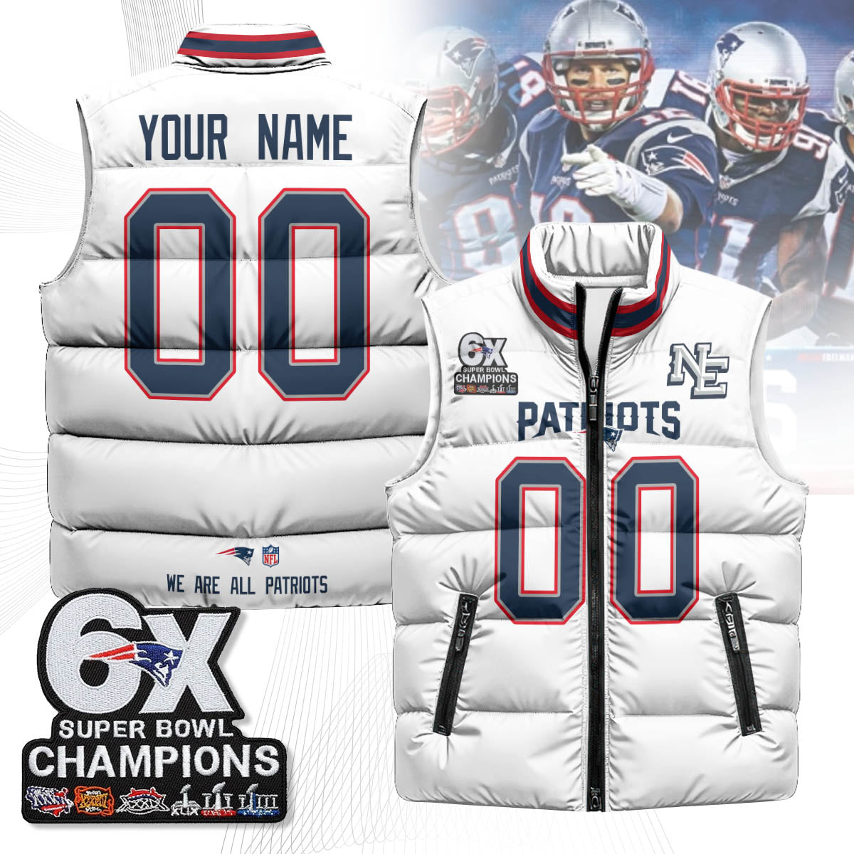 Custom NE 6-Time Champions Unisex Puffer Vest