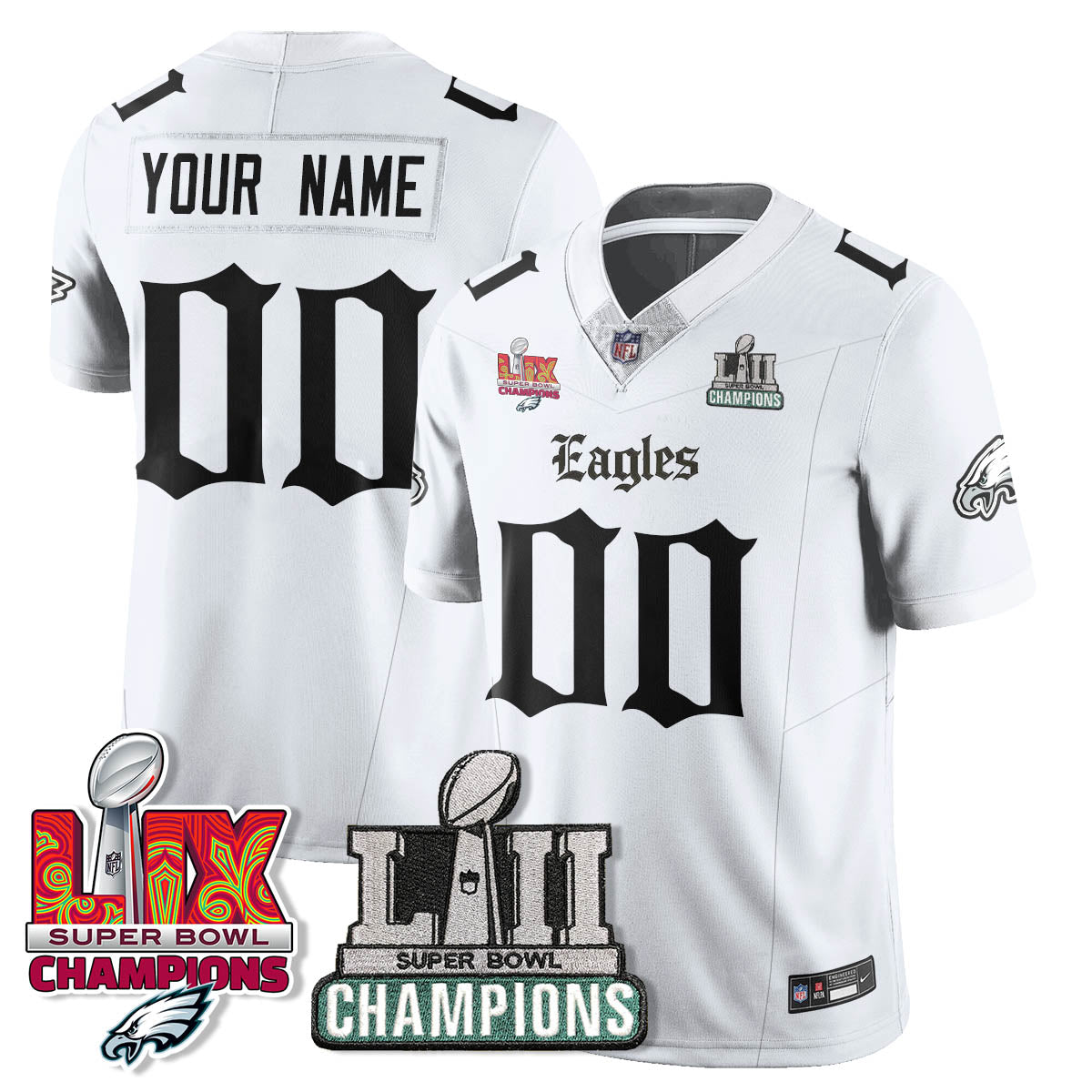 PHI 'Gothic Philly' LII-LIX Super Bowl Champions Vapor Limited Custom Jersey - Stitched