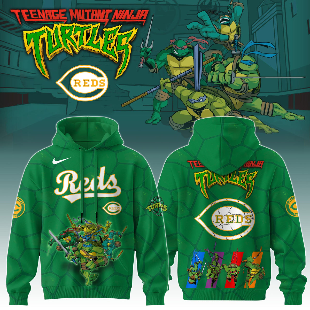. Cincinnati Reds MLB x Ninja Turtles Special Edition Hoodie 2025