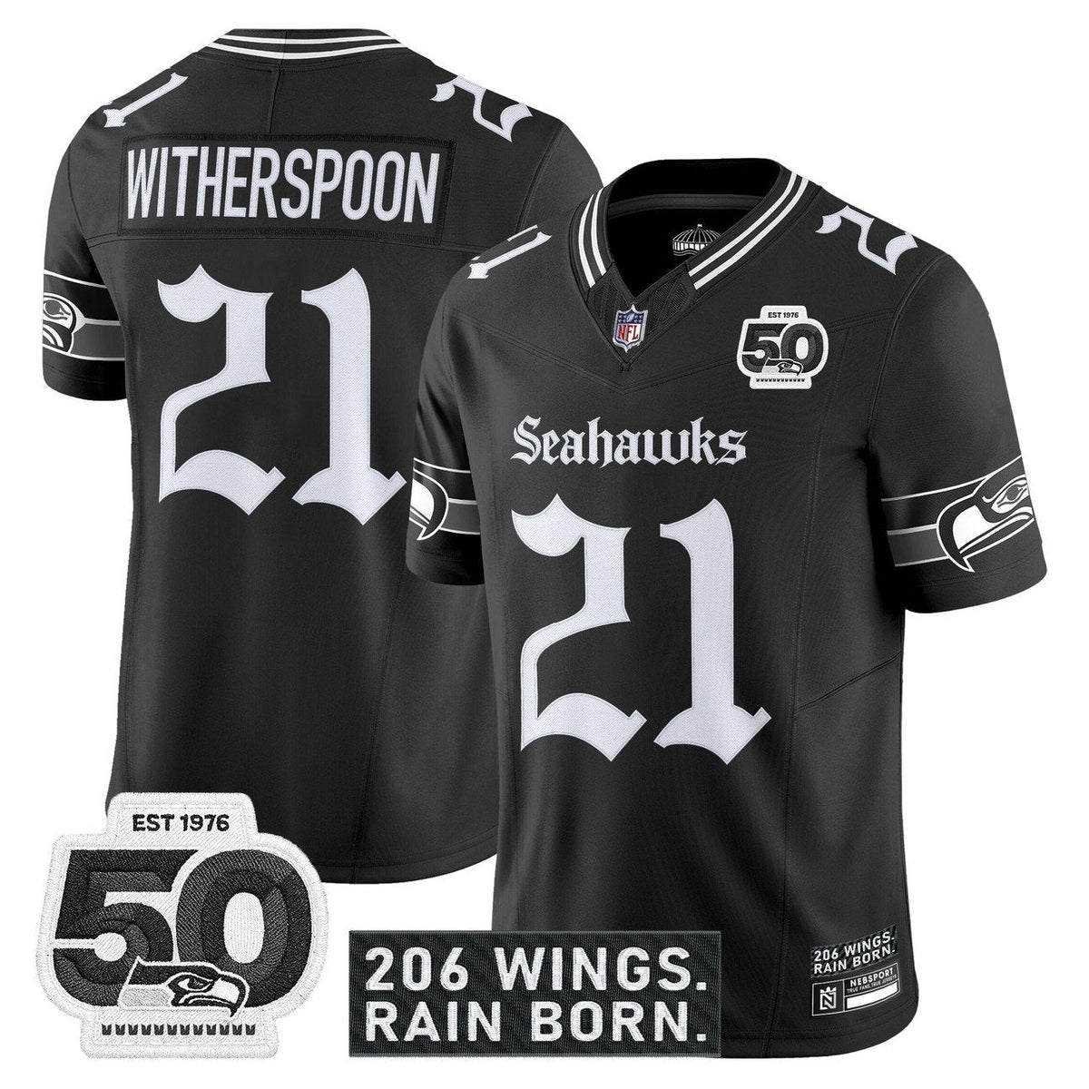 Seattle Seahawks 'Gothic Rain City Shadows Edition' Vapor Jersey - 50th Anniversary Patch - All Stitched