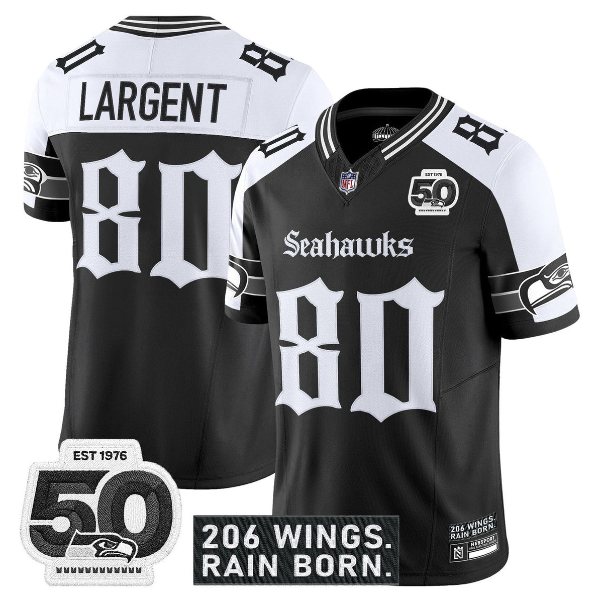 Seattle Seahawks 'Gothic Rain City Shadows Edition' Vapor Jersey - 50th Anniversary Patch - All Stitched