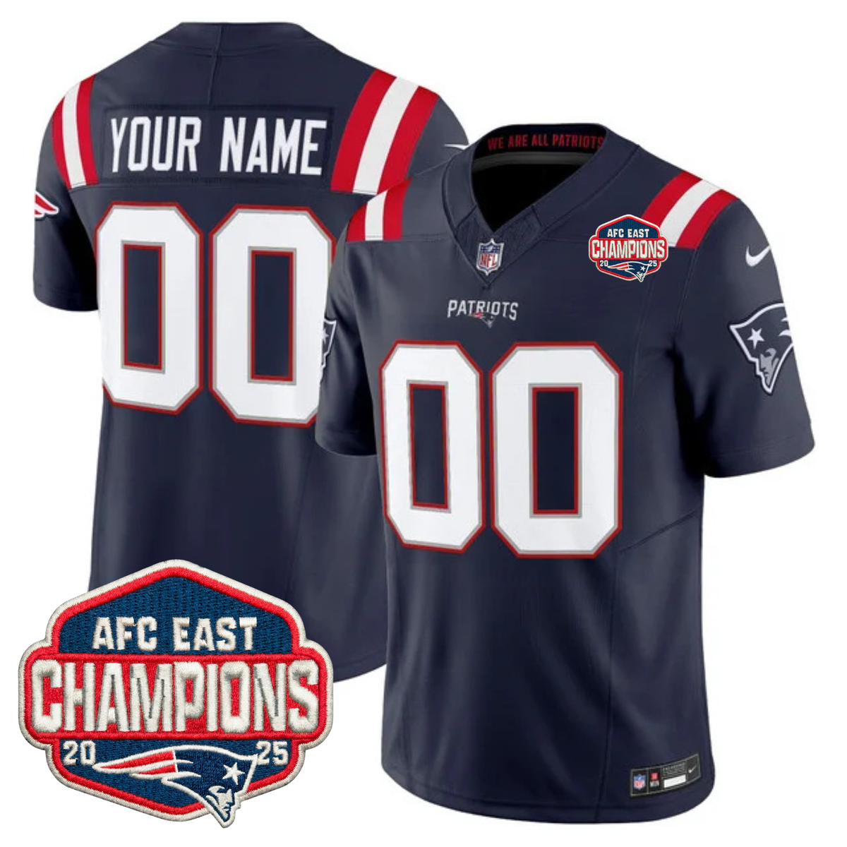 NE AFC East Champions Patch Vapor Limited Custom Jersey - Stitched