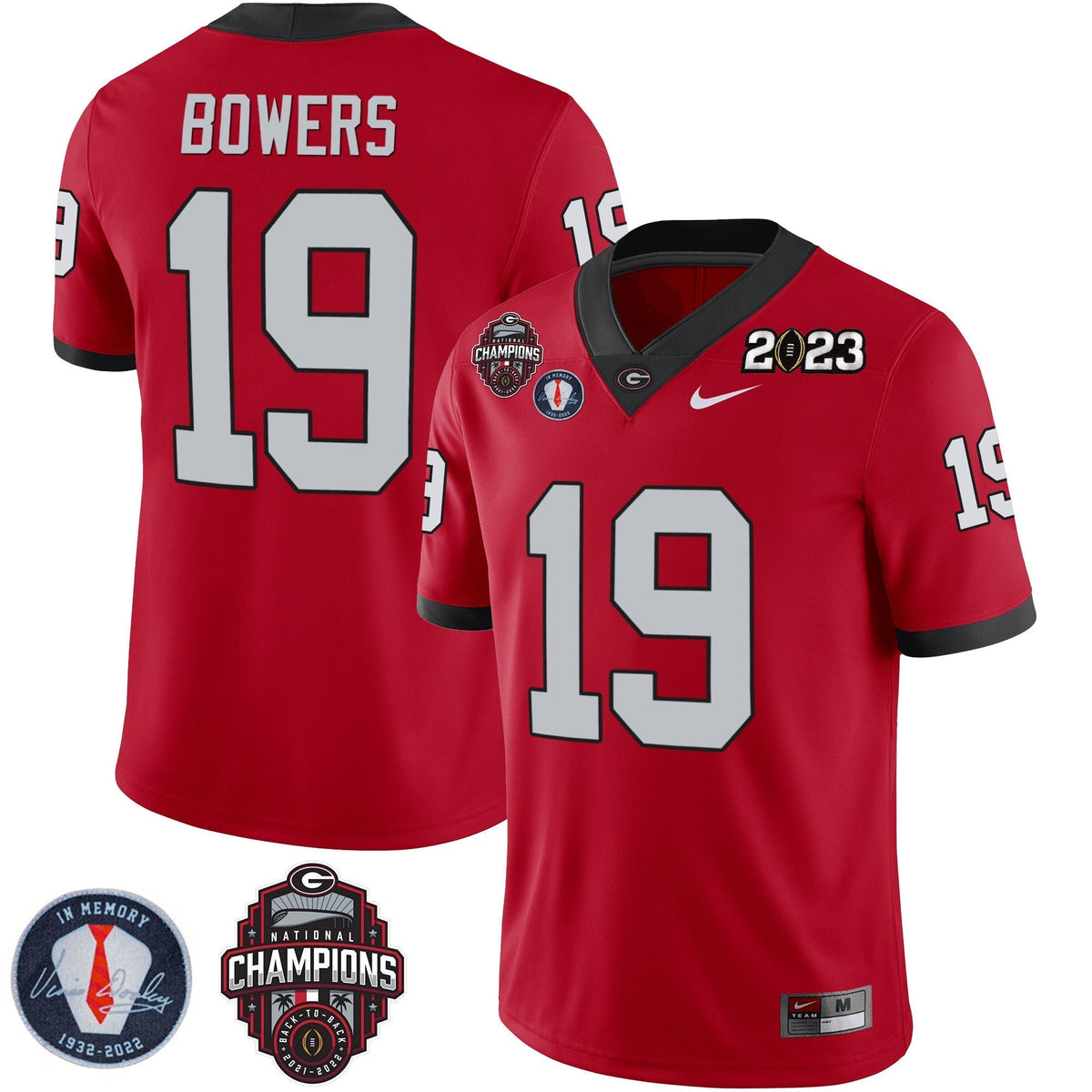 Men's Georgia Bulldogs 2023 Champions & Vince Dooley Patch Jersey - All Stitched