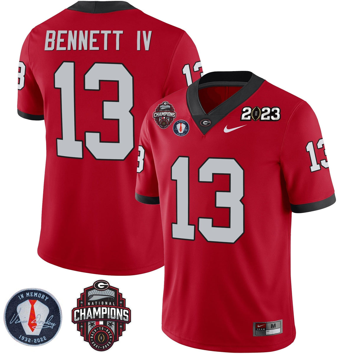 Men's Georgia Bulldogs 2023 Champions & Vince Dooley Patch Jersey - All Stitched