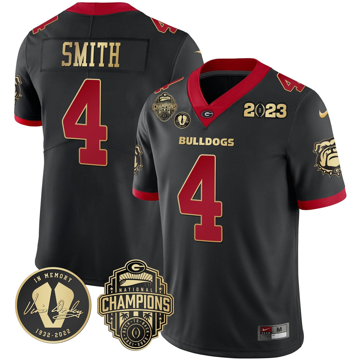 Men's Georgia Bulldogs 2023 Champions & Vince Dooley Patch Jersey - All Stitched