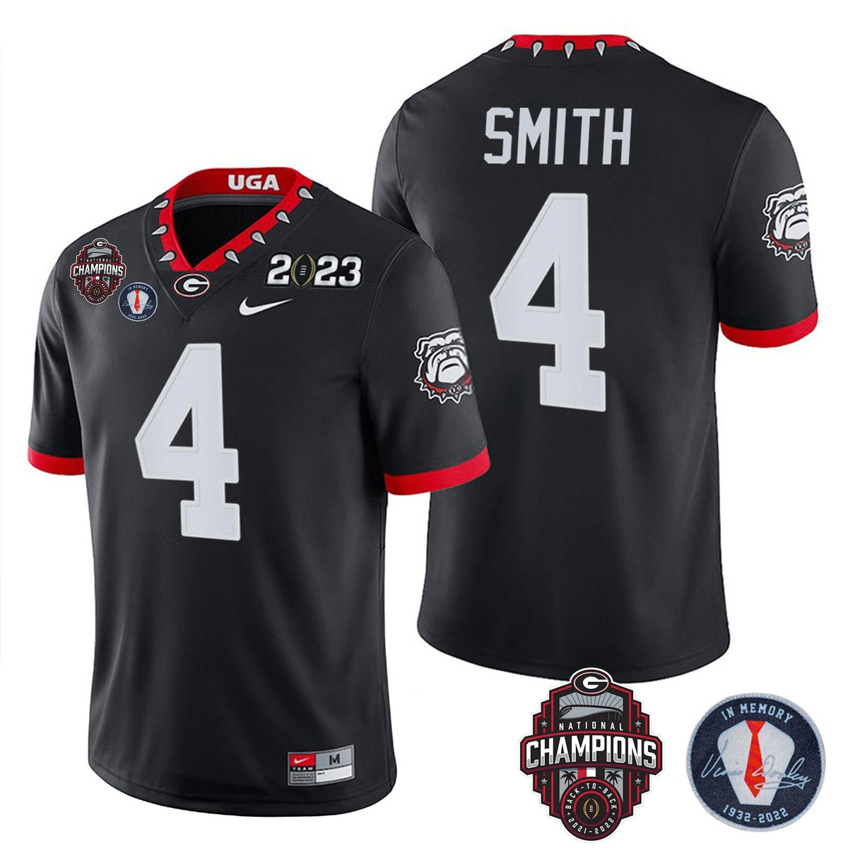 Men's Georgia Bulldogs 2023 Champions & Vince Dooley Patch Jersey - All Stitched