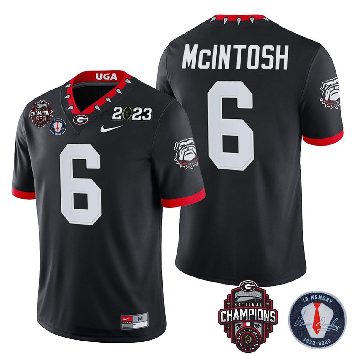 Men's Georgia Bulldogs 2023 Champions & Vince Dooley Patch Jersey - All Stitched